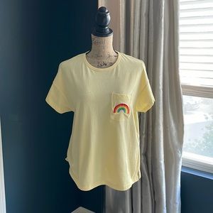 Sweet Soul Yellow T-Shirt With Rainbow Pocket Detail Size Medium